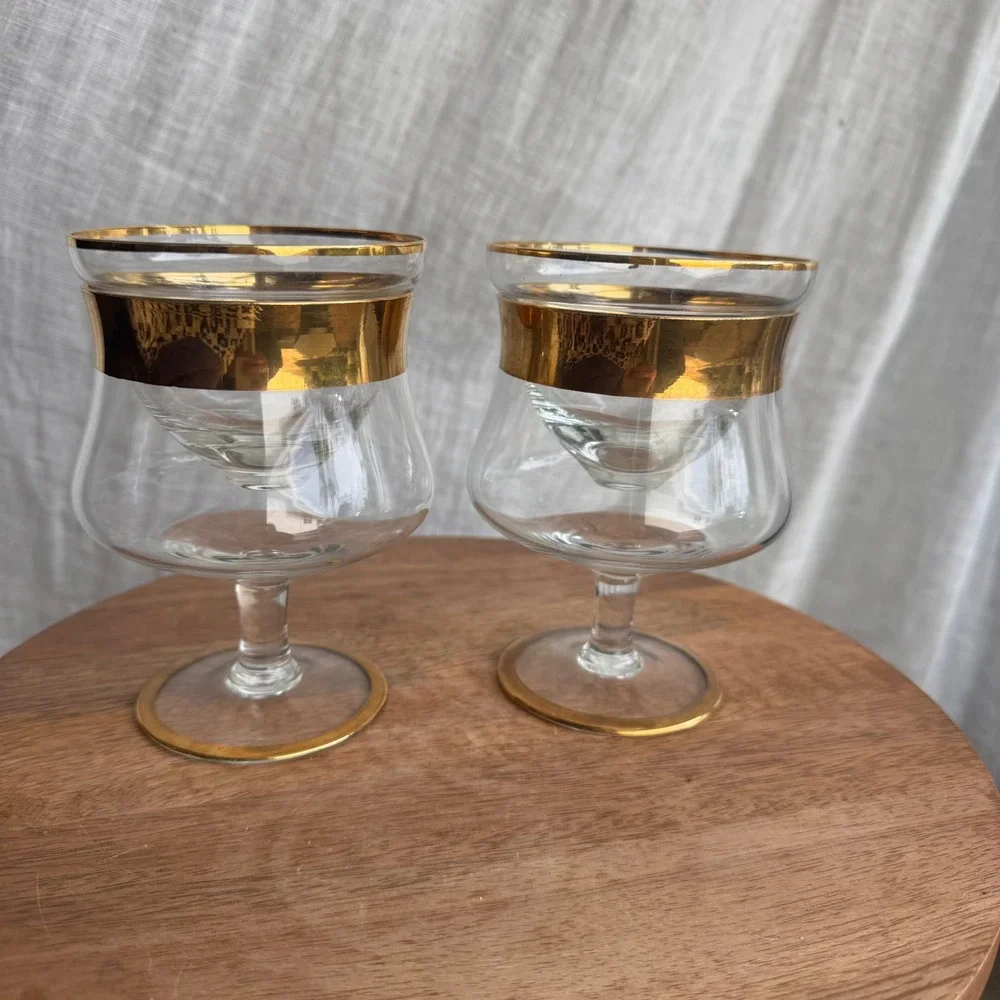 Vintage Iced Seafood Cocktail Glasses Set of 2 Gold Trim MCM Host Serving